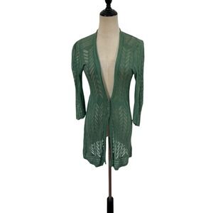 Anthropologie Guinevere Open Knit Cardigan Green Longline M Boho Cottage Grunge‎